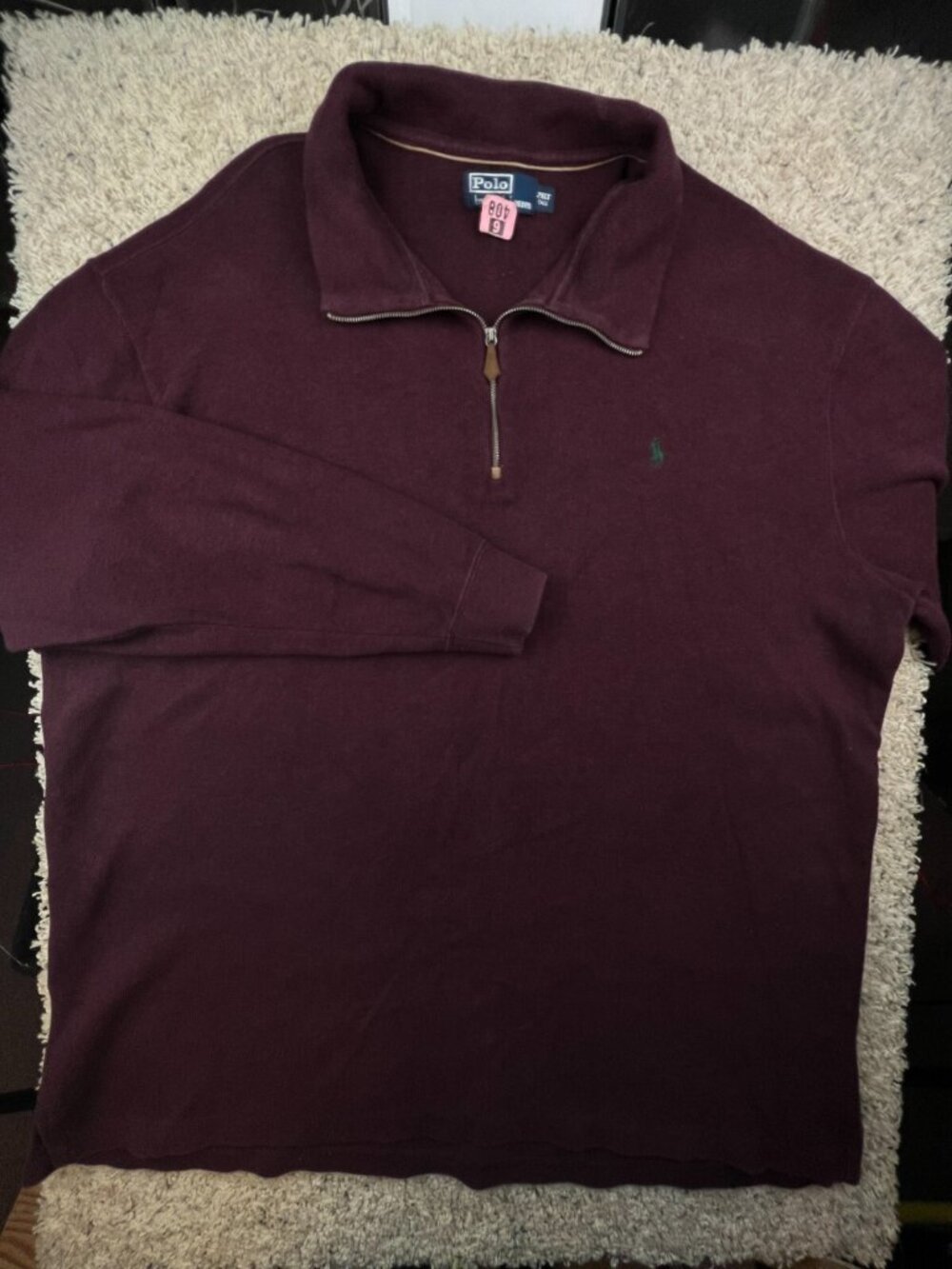 Polo Ralph Lauren Sweater Mens 2XLT Tall Classic 1/4 Zip Red Maroon W Pony